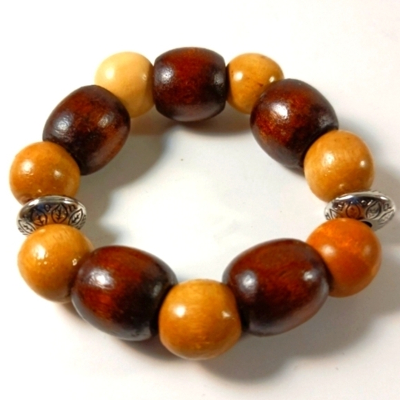 Handmade Wood Bead Stretch Bracelet New - Picture 1 of 4